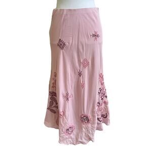 Johnny Was NWT Bellania Bias A Line Midi Skirt Sz S Silk Flower Embroidered